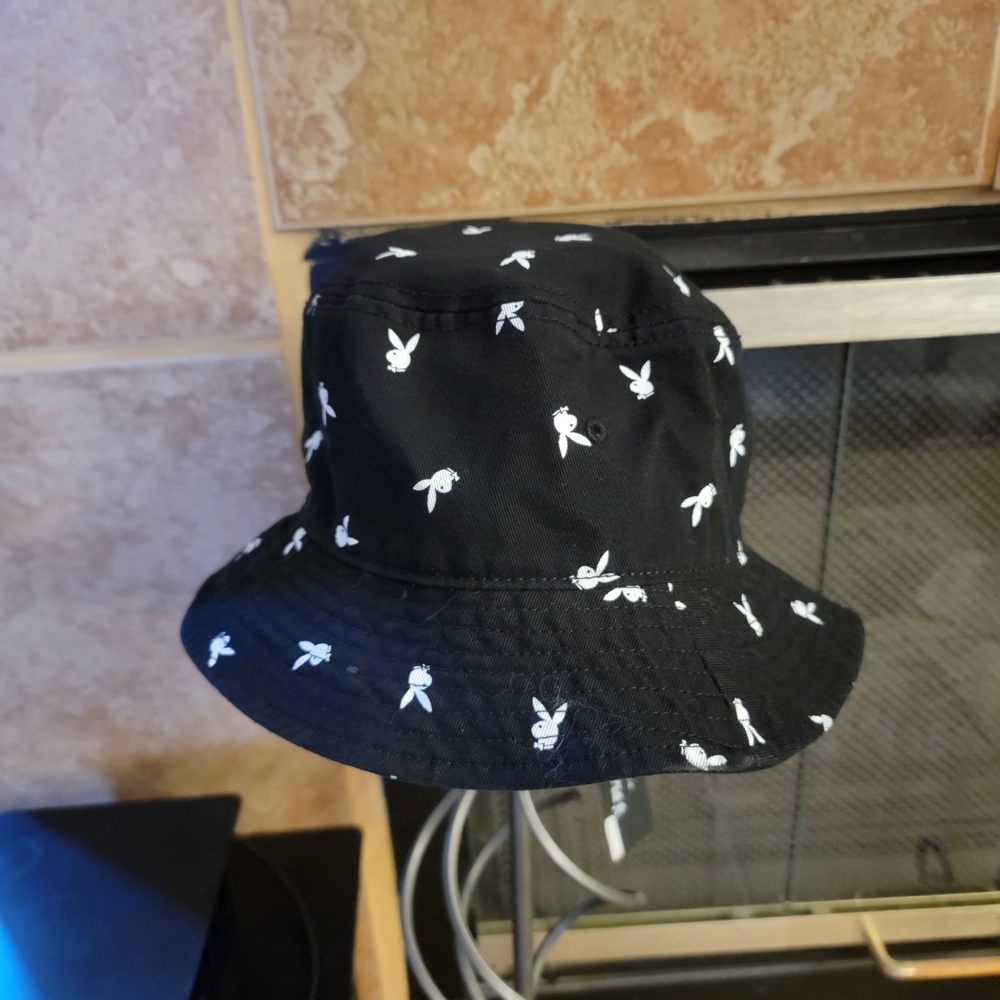 Pac Sun Playboy Black Bucket Hat White Rabbit Print One Size